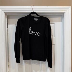 Marled “Love” Black Knit Embroidered Sweater. Sz med. Euc.